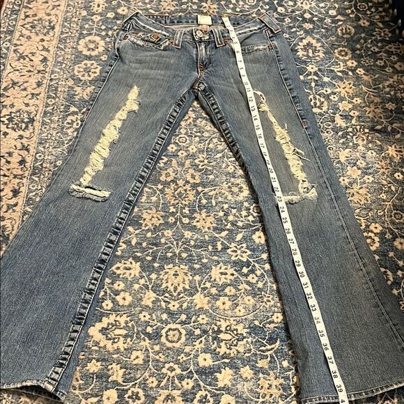 Y2K True Religion Bobby Women's Distressed Blue Denim Ripped Jeans - Picture 12 of 14